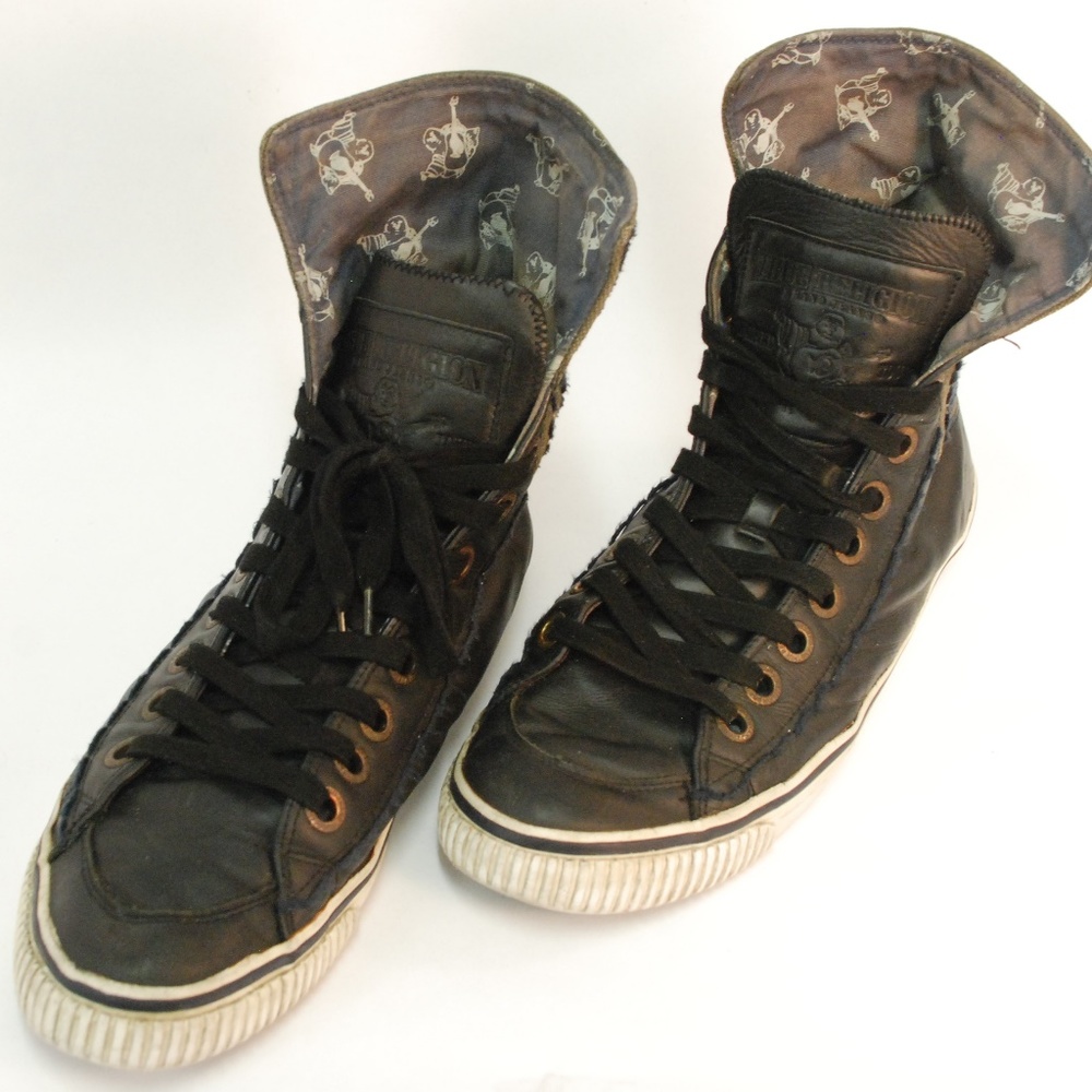 True Religion Leather/ Canvas Foldable Hi Top
